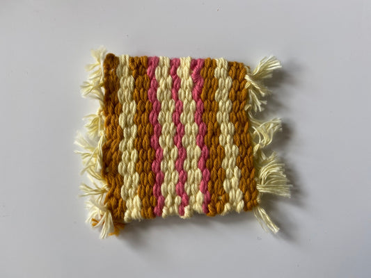 Pink, Soft Yellow, and Mustard Yellow Handwoven Coaster