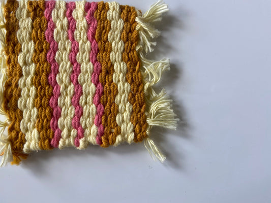 Pink, Soft Yellow, and Mustard Yellow Handwoven Coaster